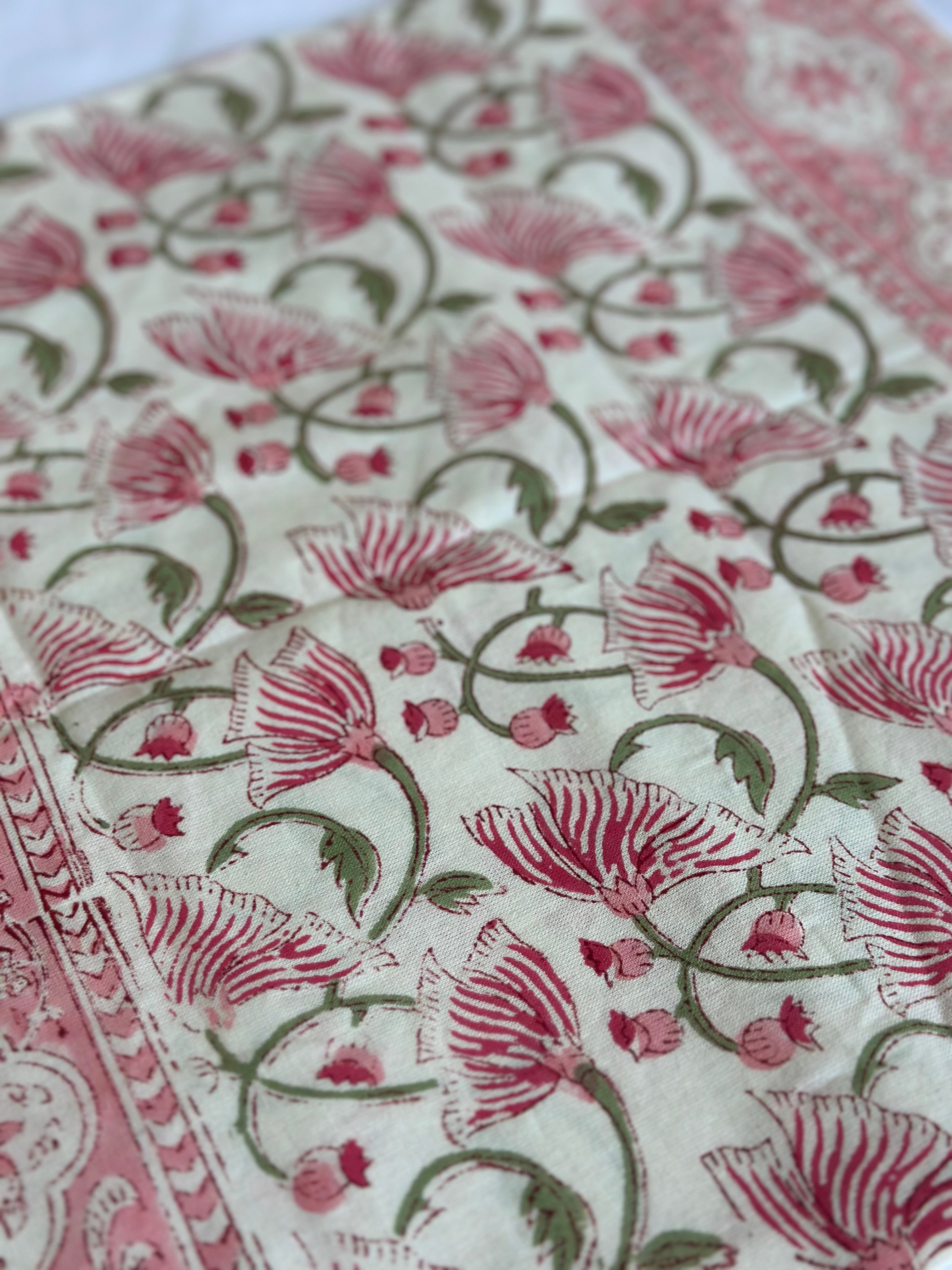 Handmade Jaipur Block Print Table Runner - Pink