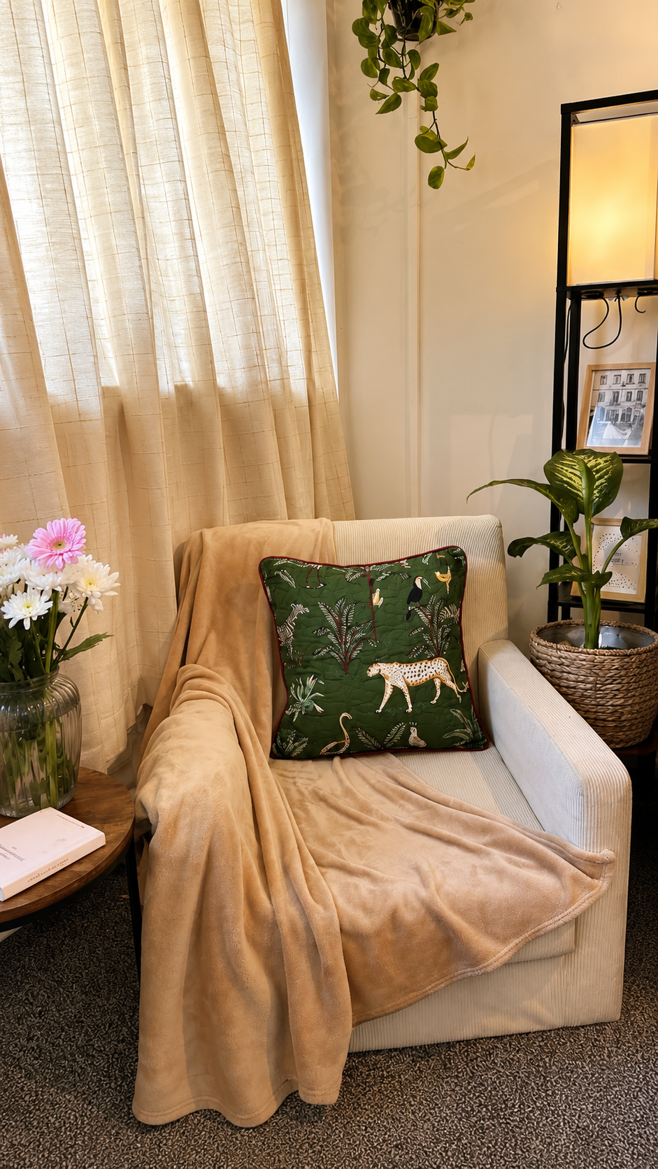 Emerald Green Qulited Jungle Safari Printed Cushion Covrer