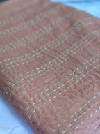 Kantha Stitch Pure Cotton Sofa or Bed throw King size Coral flower printed - Pastel
