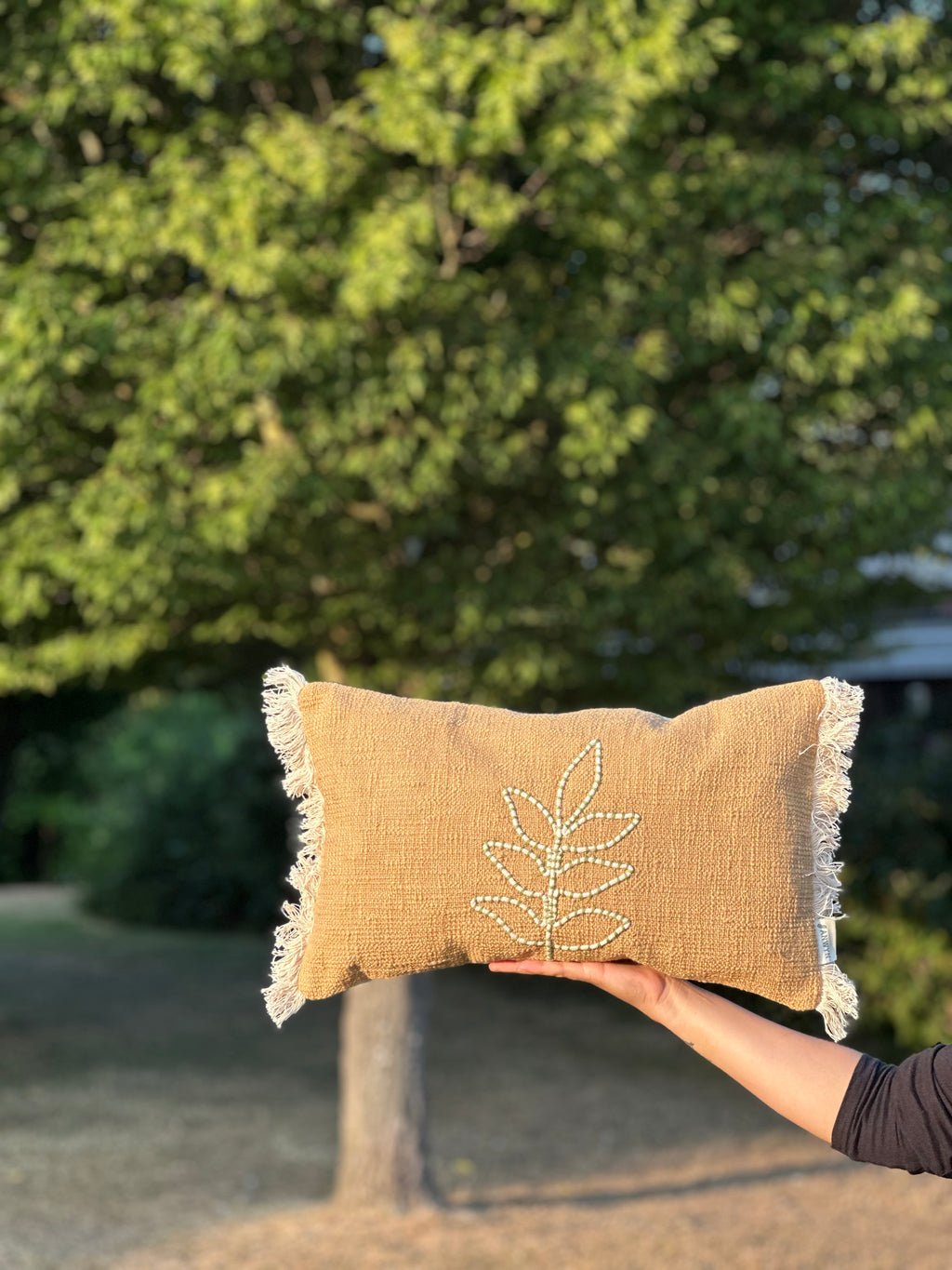 Mustard Textured Embroidered Cushion