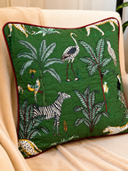 Emerald Green Qulited Jungle Safari Printed Cushion Covrer