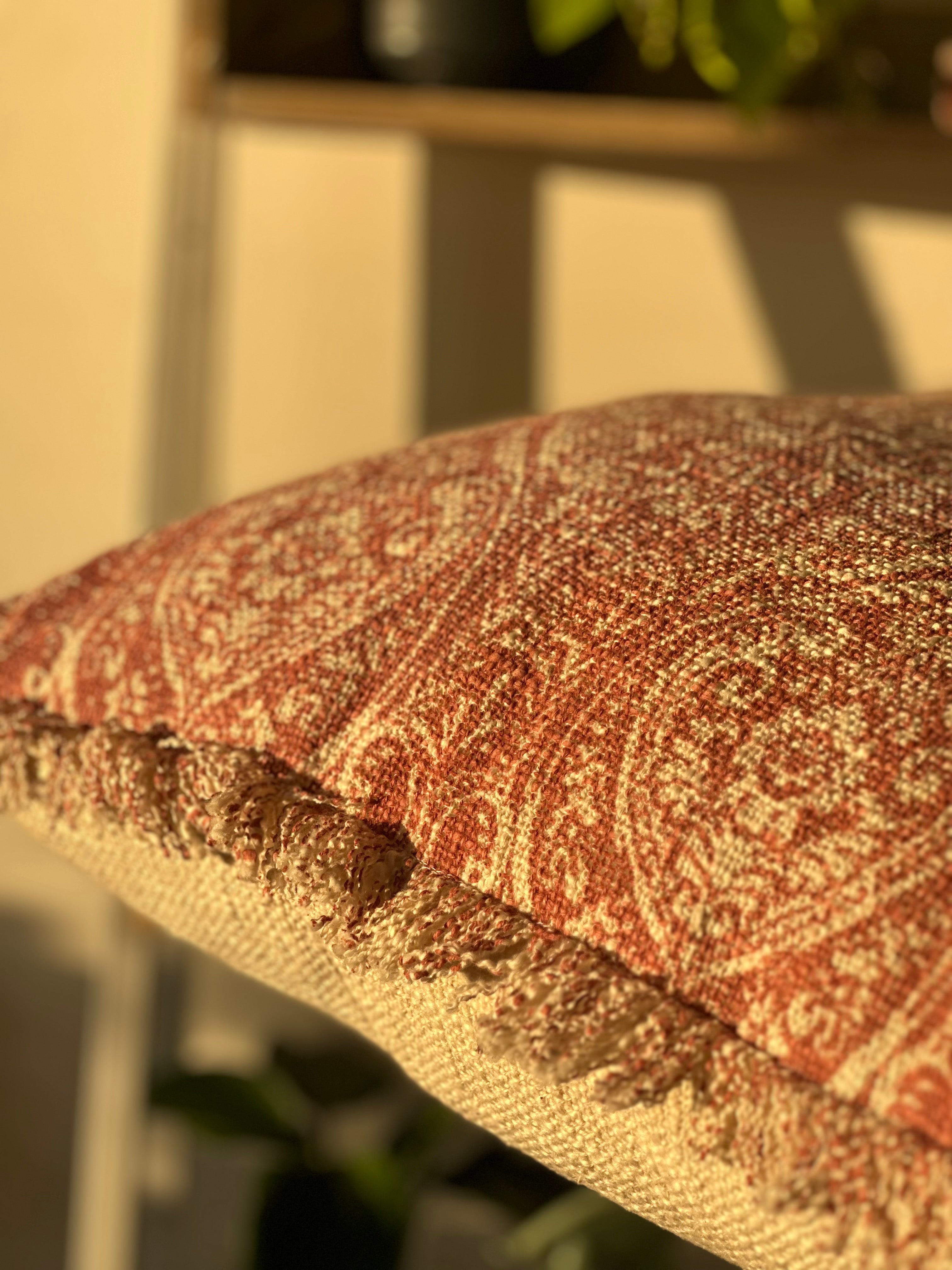 Durelle Damask Fringed Cushion Coral