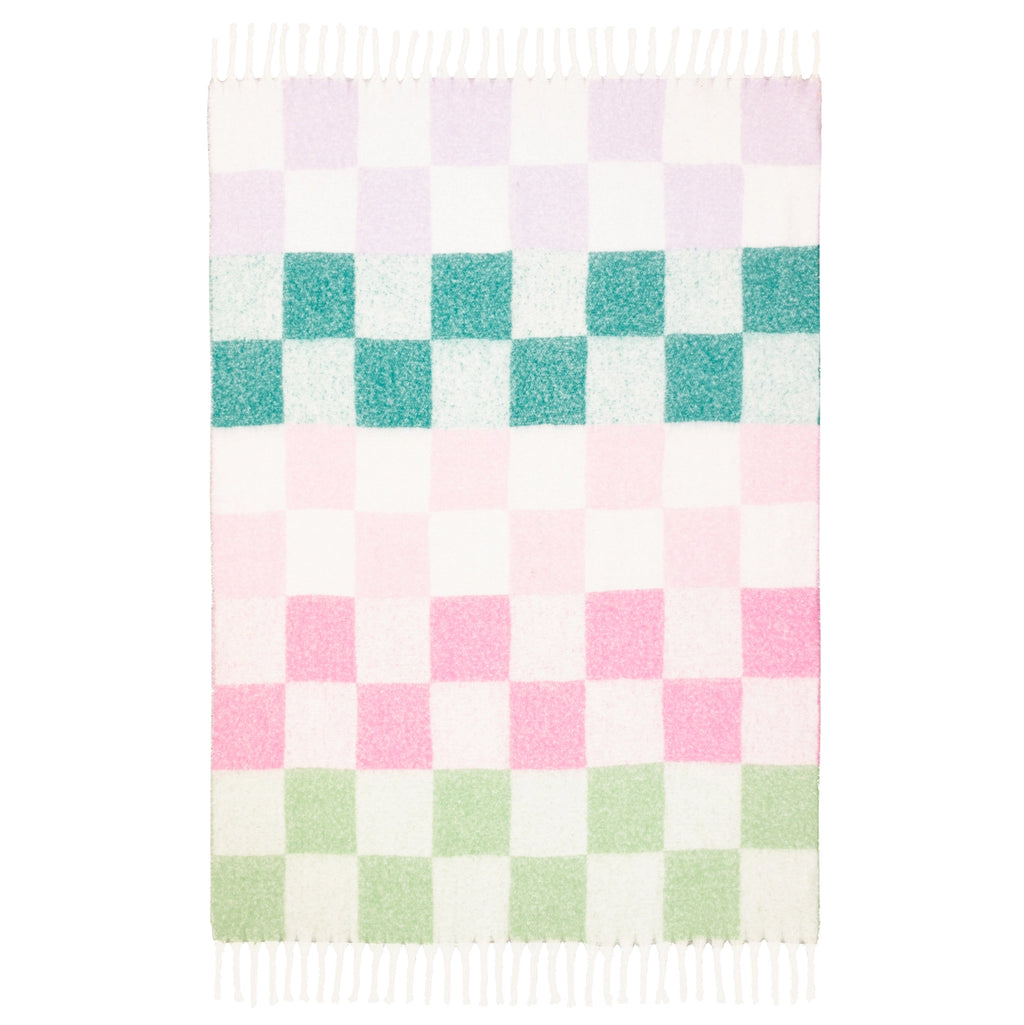 Checked Tasselled Throw Aqua Blossom