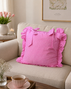 Pink Gingham Frilled Cushion