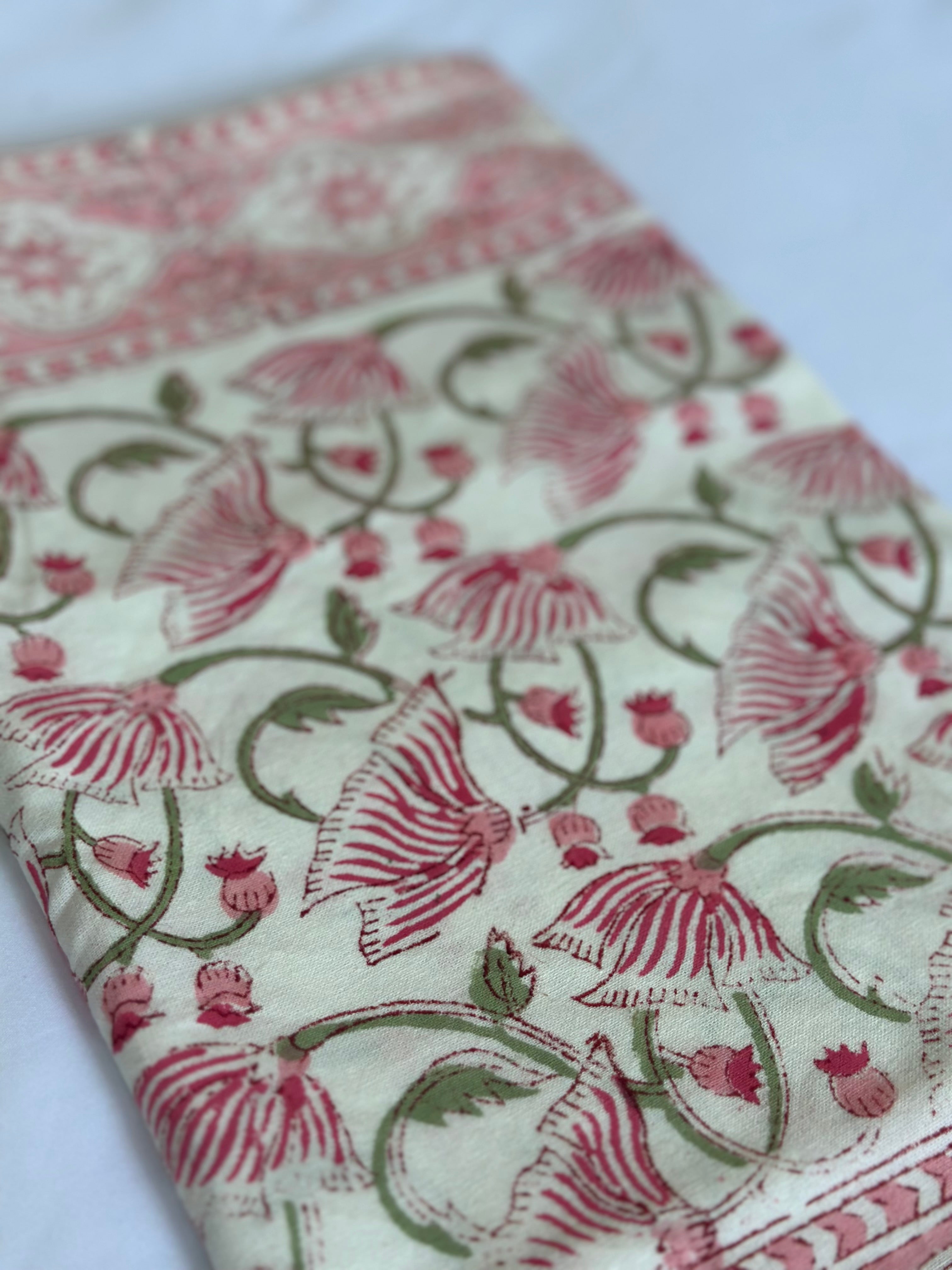 Handmade Jaipur Block Print Table Runner - Pink