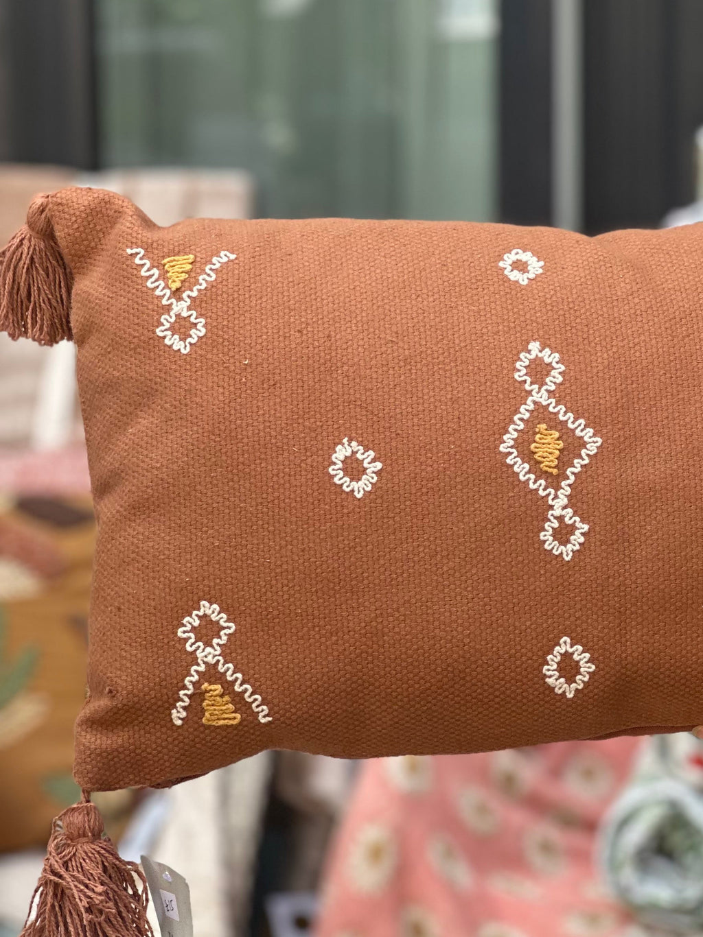 Teracotta Meare Embroidered Cotton Cushion Ginger Boho style