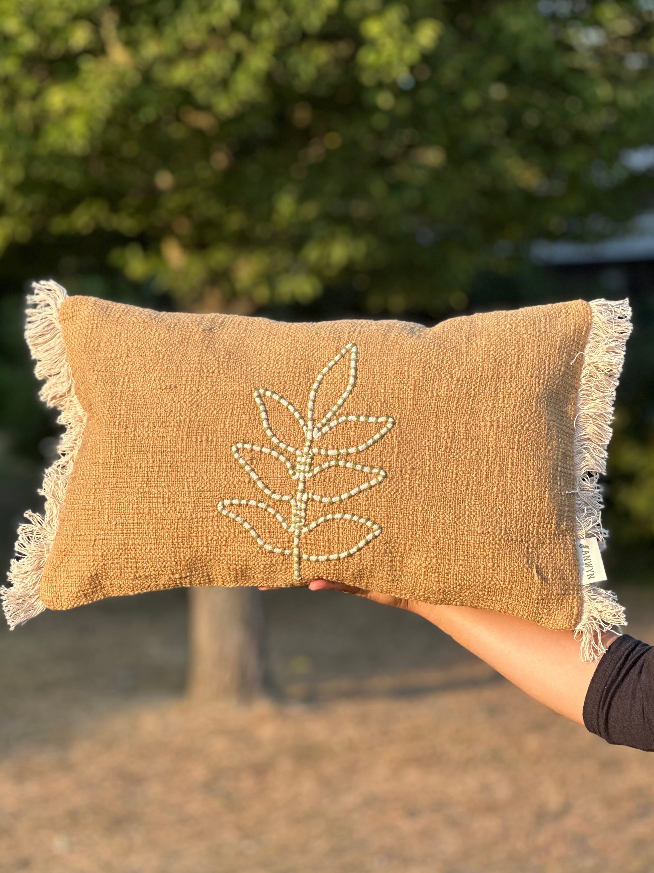 Mustard Textured Embroidered Cushion