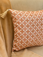 Peach toned Poly Linen Tassel Cushion Cover