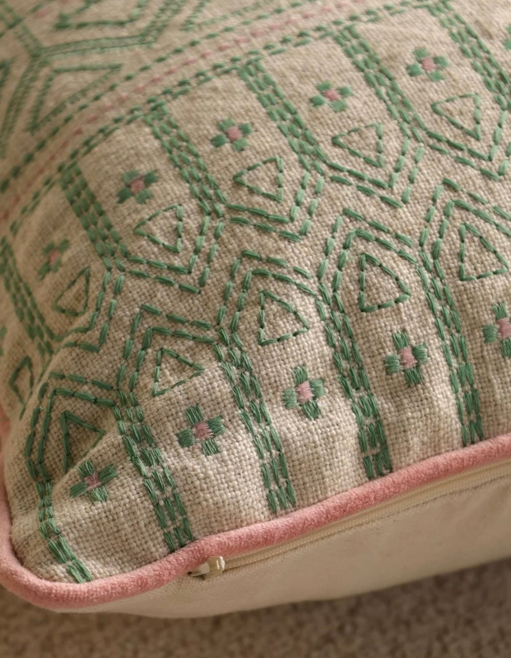 Sage Meadow Embroidered Linen Cushion Cover