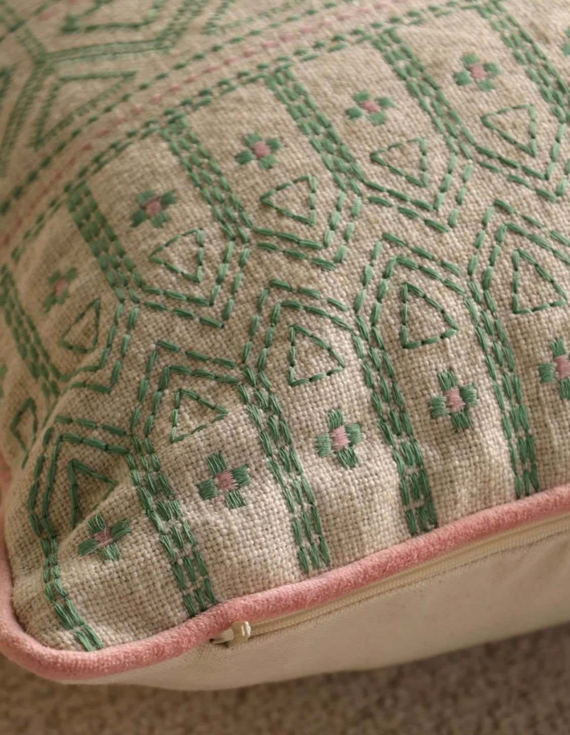 Sage Meadow Embroidered Linen Cushion Cover