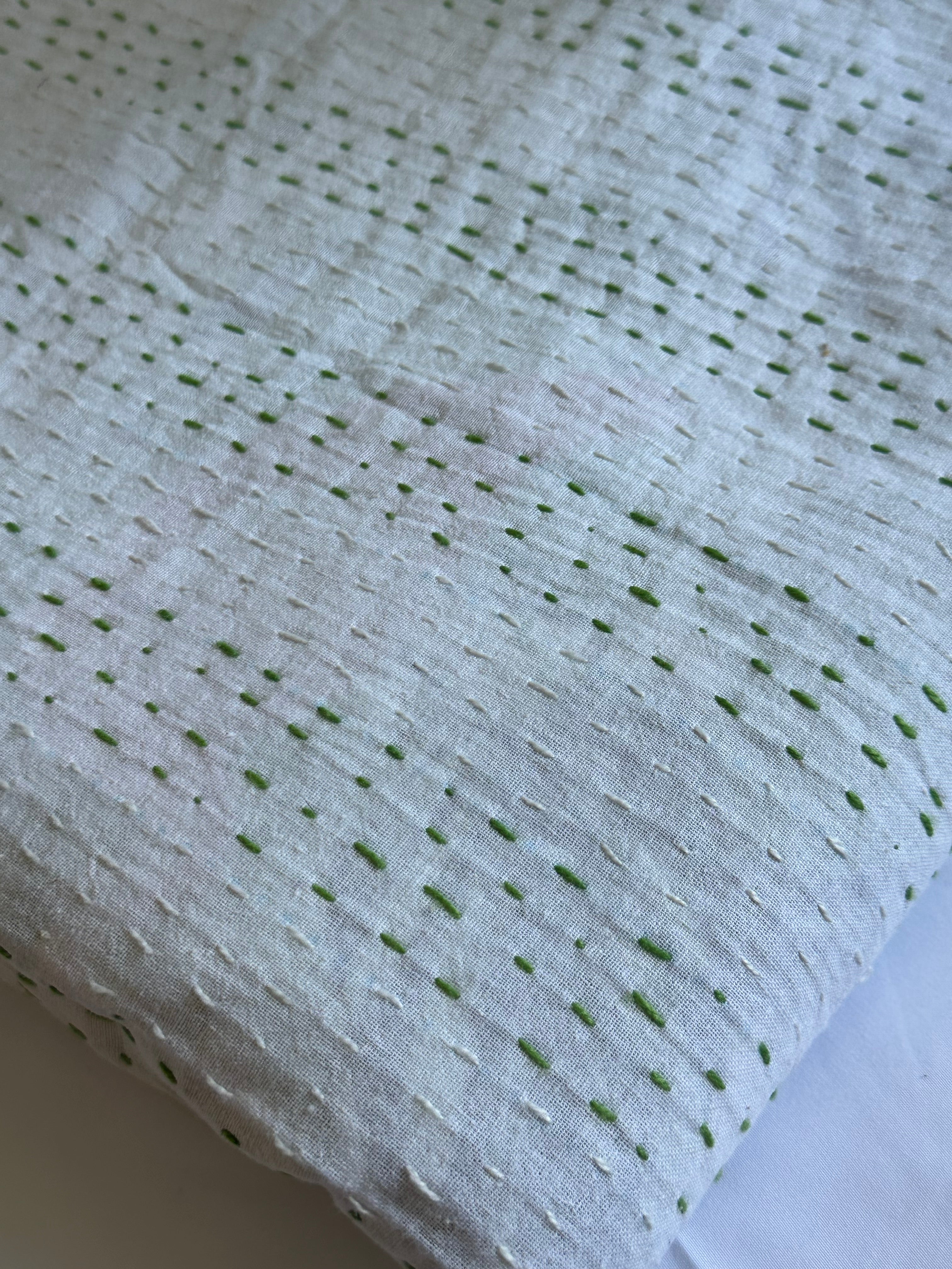 Kantha Stitched Pure Cotton Sofa or Bed Dohar - Flamingo Botanical Natural Print