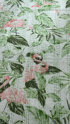 Kantha Stitched Pure Cotton Sofa or Bed Dohar - Flamingo Botanical Natural Print