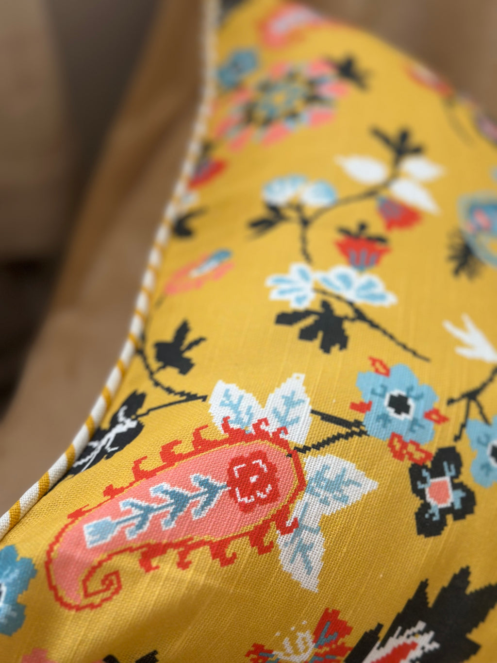 Mustard Floral Paisley Cotton Cushion Cover
