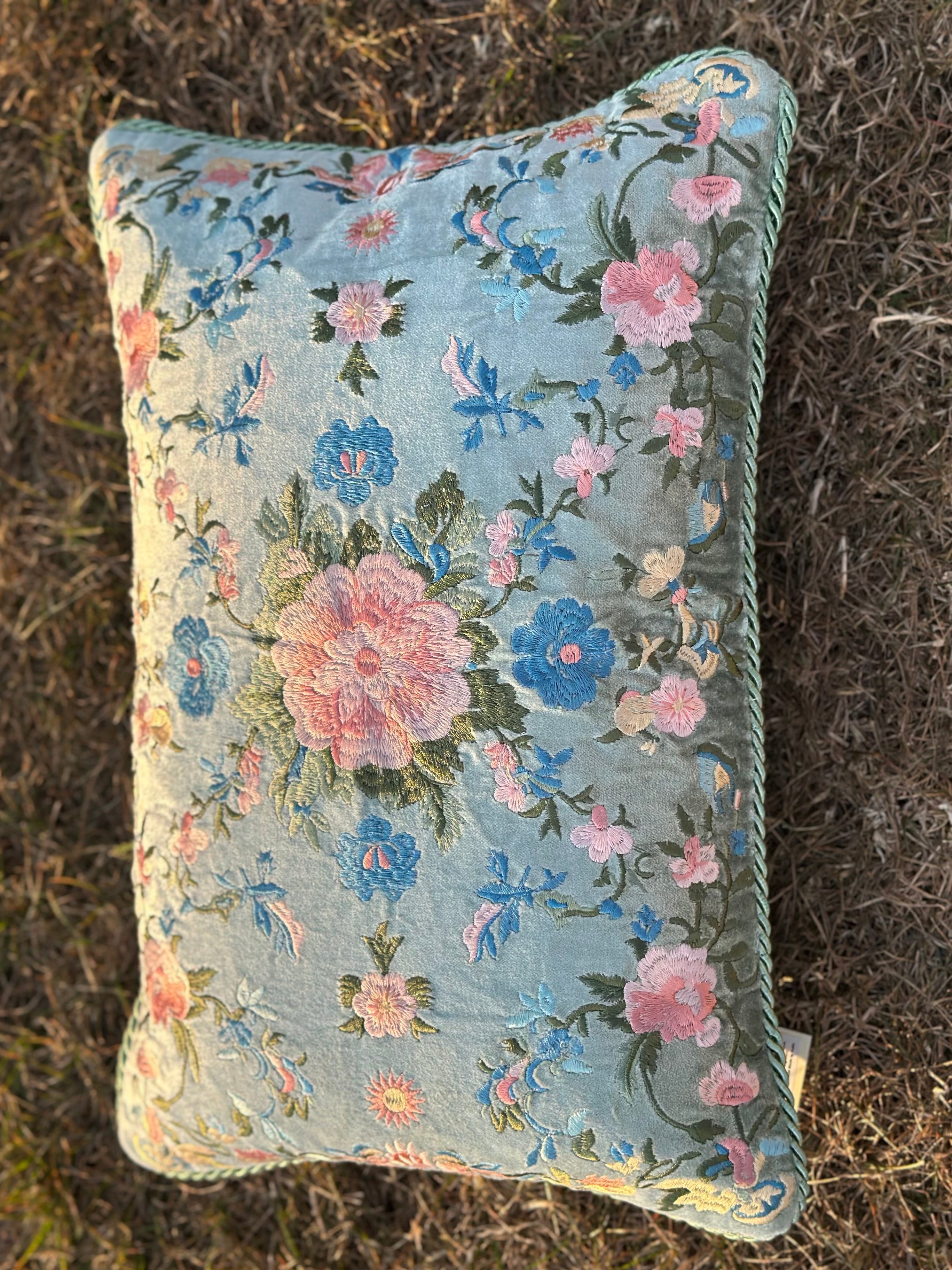 Luxury Embroidered Velvet Floral Cushion