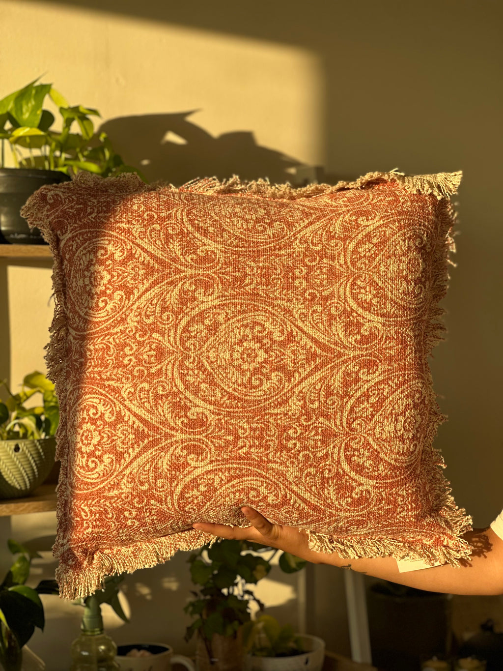 Durelle Damask Fringed Cushion Coral