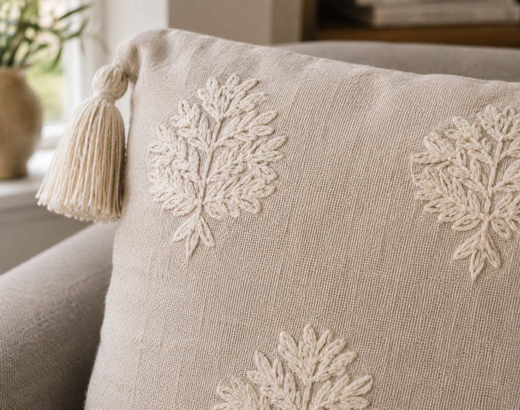 Ivory Bloom Tassels Cushion / Cover