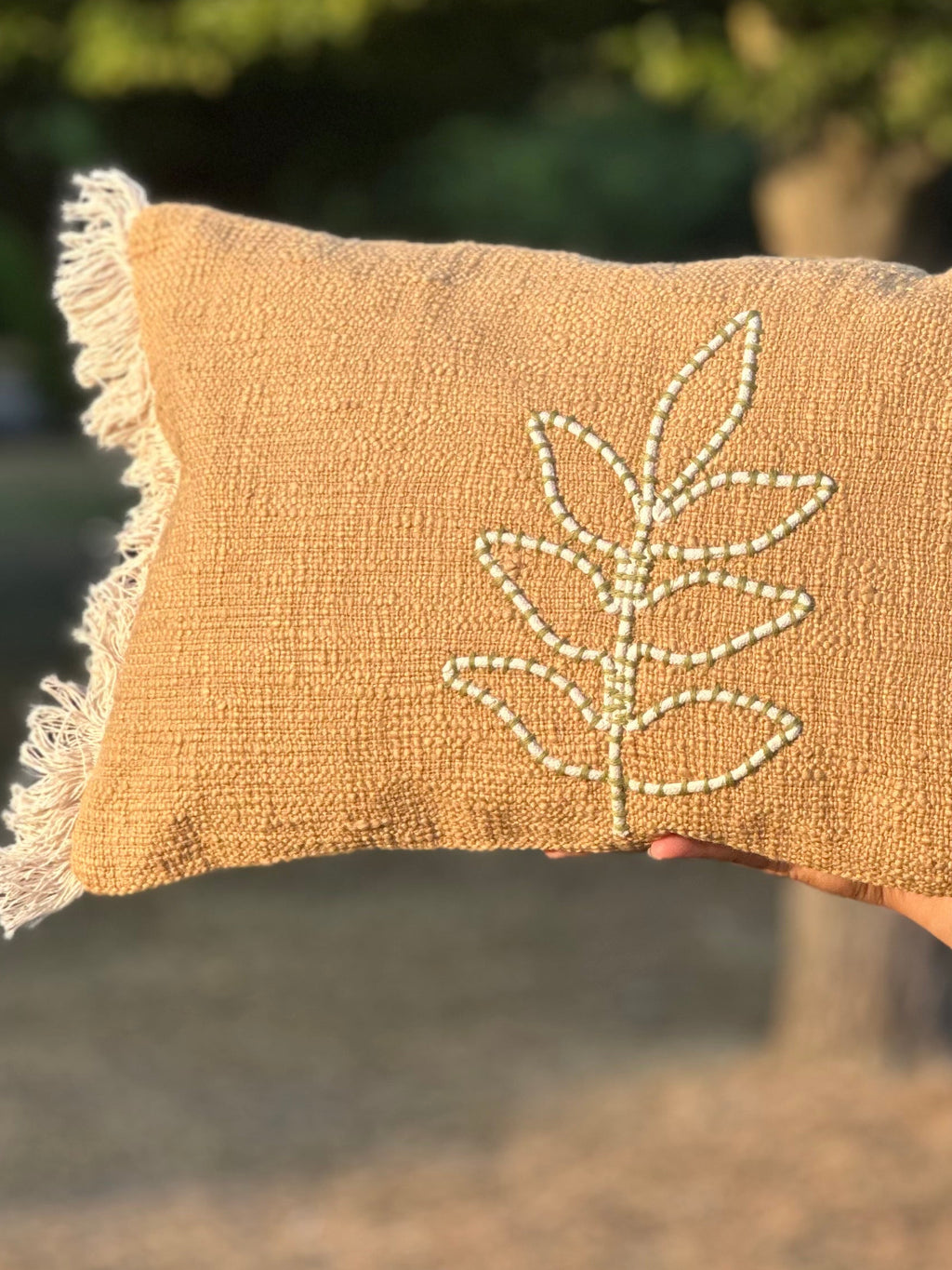 Mustard Textured Embroidered Cushion