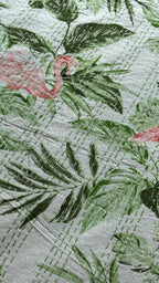 Kantha Stitched Pure Cotton Sofa or Bed Dohar - Flamingo Botanical Natural Print