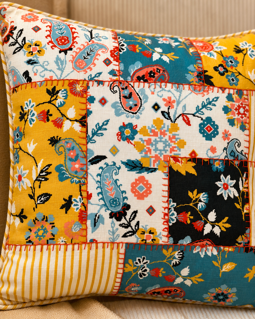 Multicoloured Patch work Cushion cover
