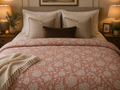 Kantha Stitch Pure Cotton Sofa or Bed throw King size Coral flower printed - Pastel