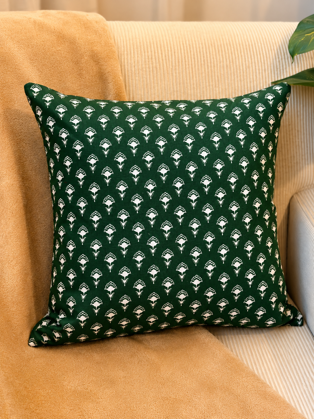 Olive Block Print Cushion cover