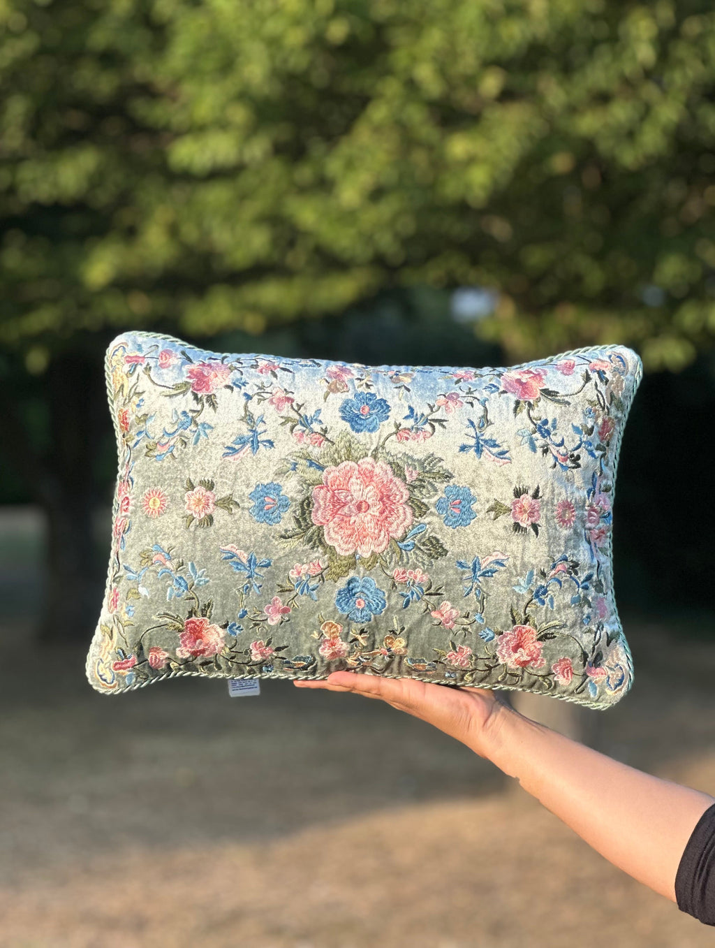 Luxury Embroidered Velvet Floral Cushion