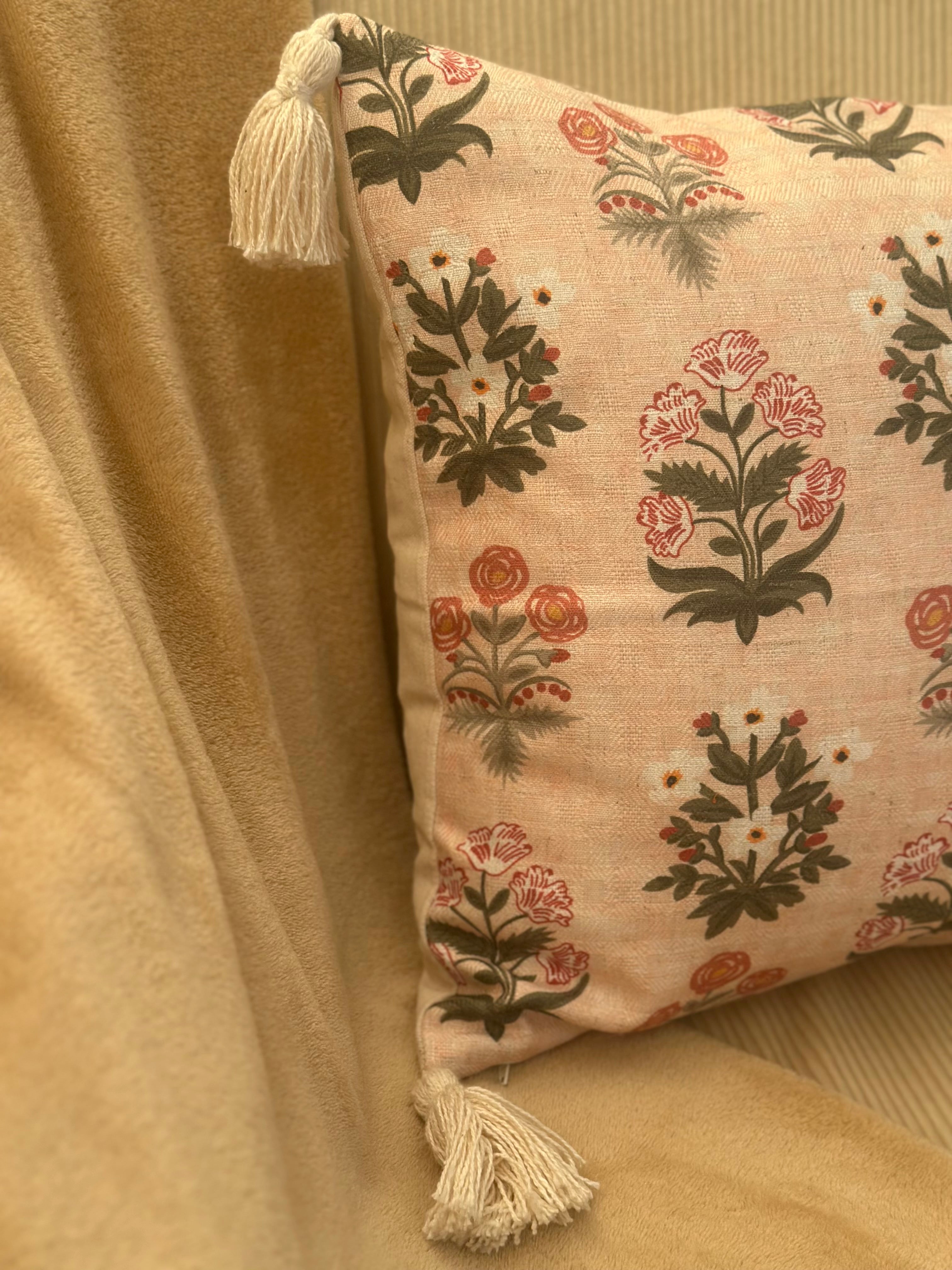 Floral  Block Print Pastel Cushion Cover