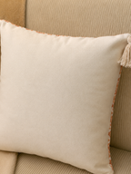 Peach toned Poly Linen Tassel Cushion Cover