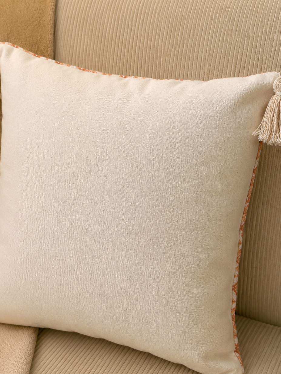 Peach toned Poly Linen Tassel Cushion Cover