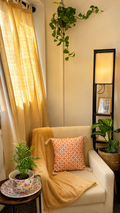 Peach toned Poly Linen Tassel Cushion Cover