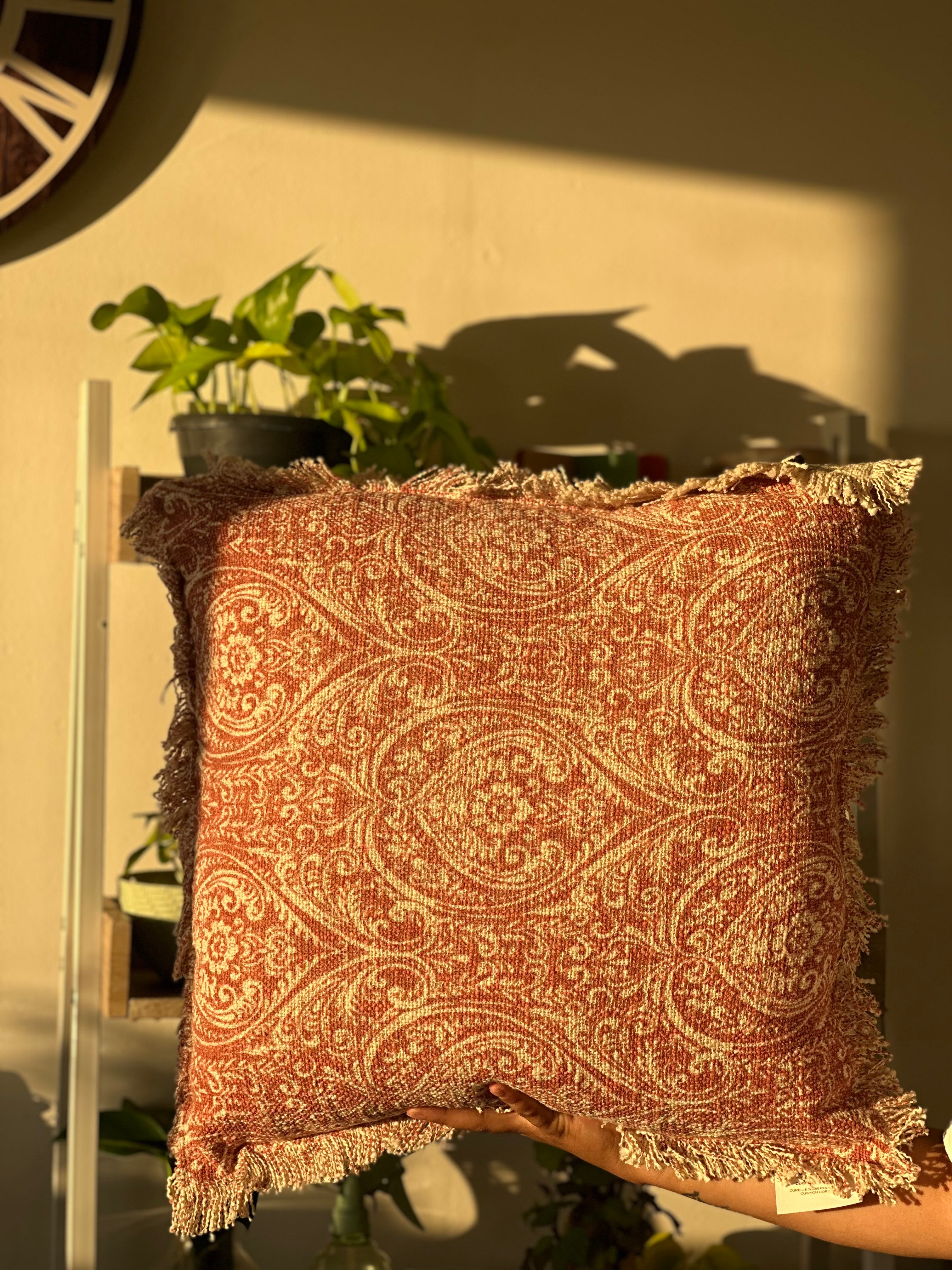 Durelle Damask Fringed Cushion Coral