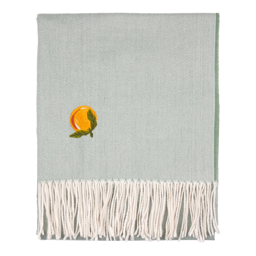 Lightweight Embroidered Throw Orange & Duck Egg