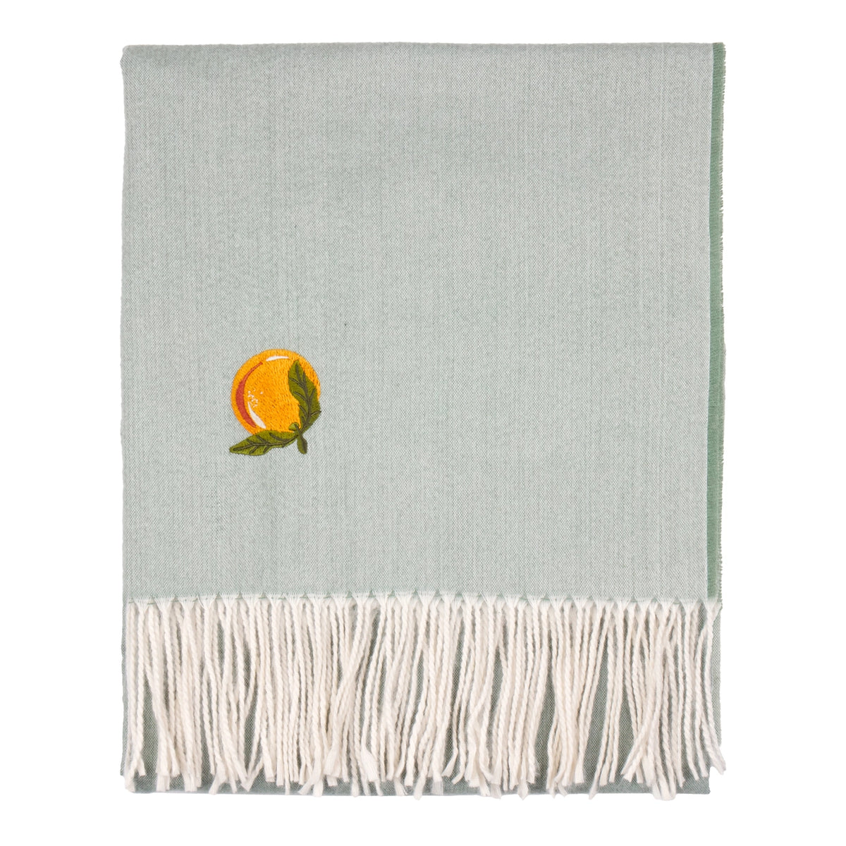 Lightweight Embroidered Throw Orange & Duck Egg