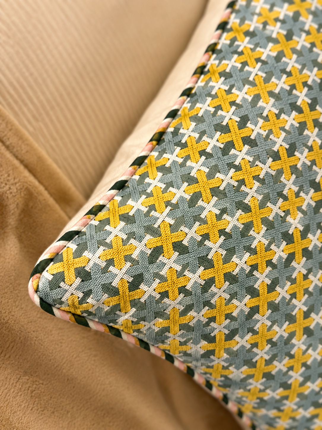 Mustard & Sage Geometric Cushion Cover