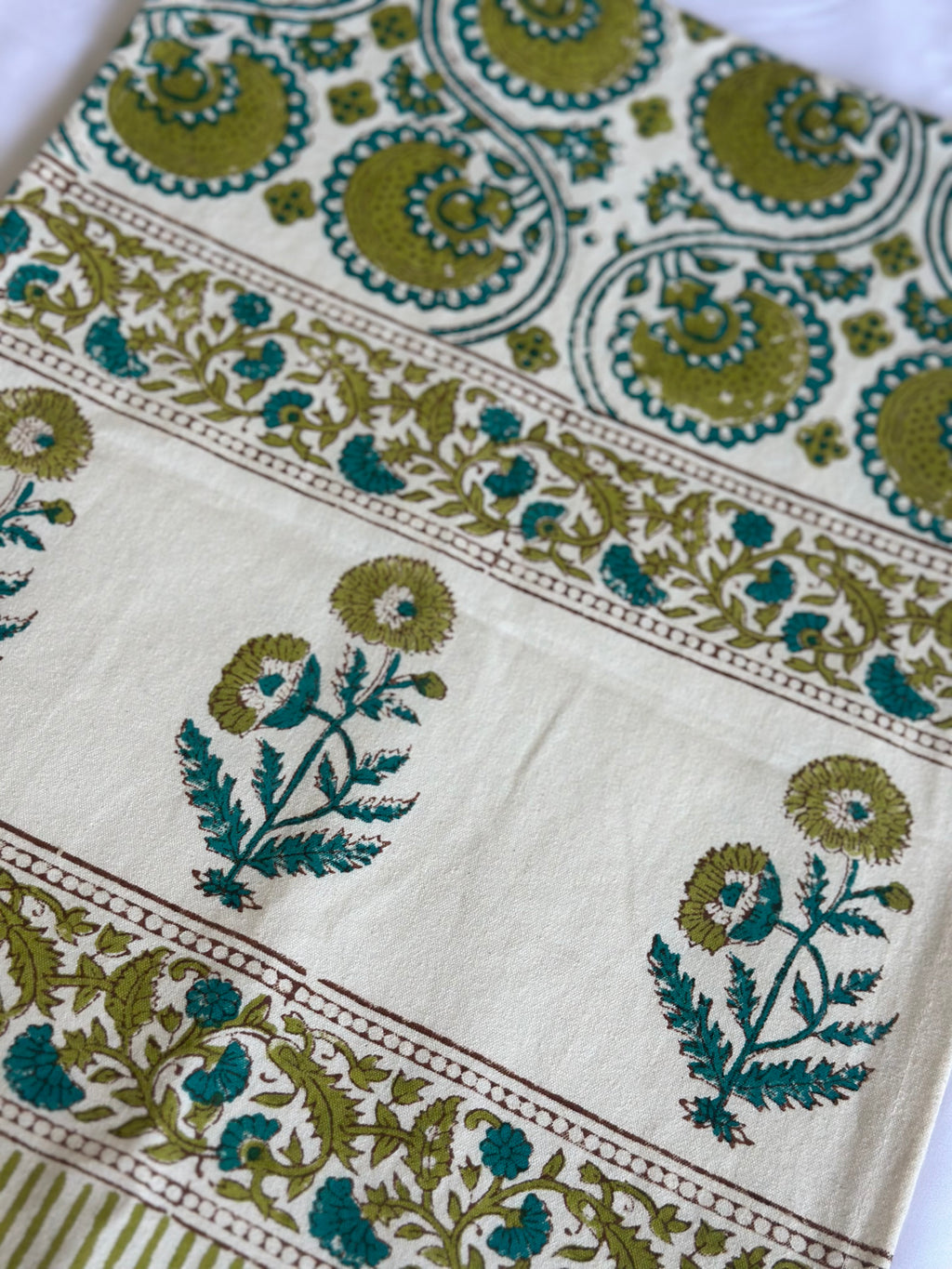 Handmade Jaipur Block Print Table Runner - Green