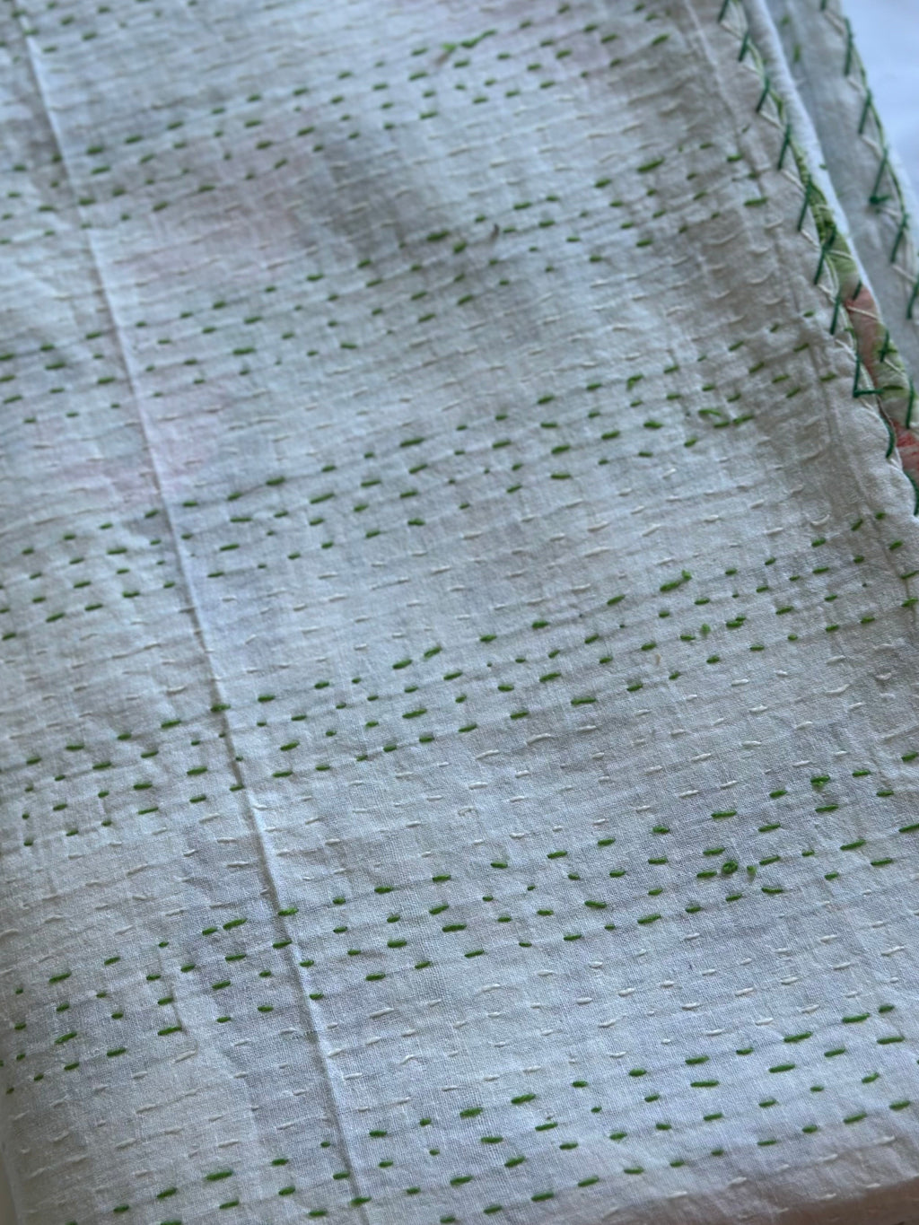 Kantha Stitched Pure Cotton Sofa or Bed Dohar - Flamingo Botanical Natural Print