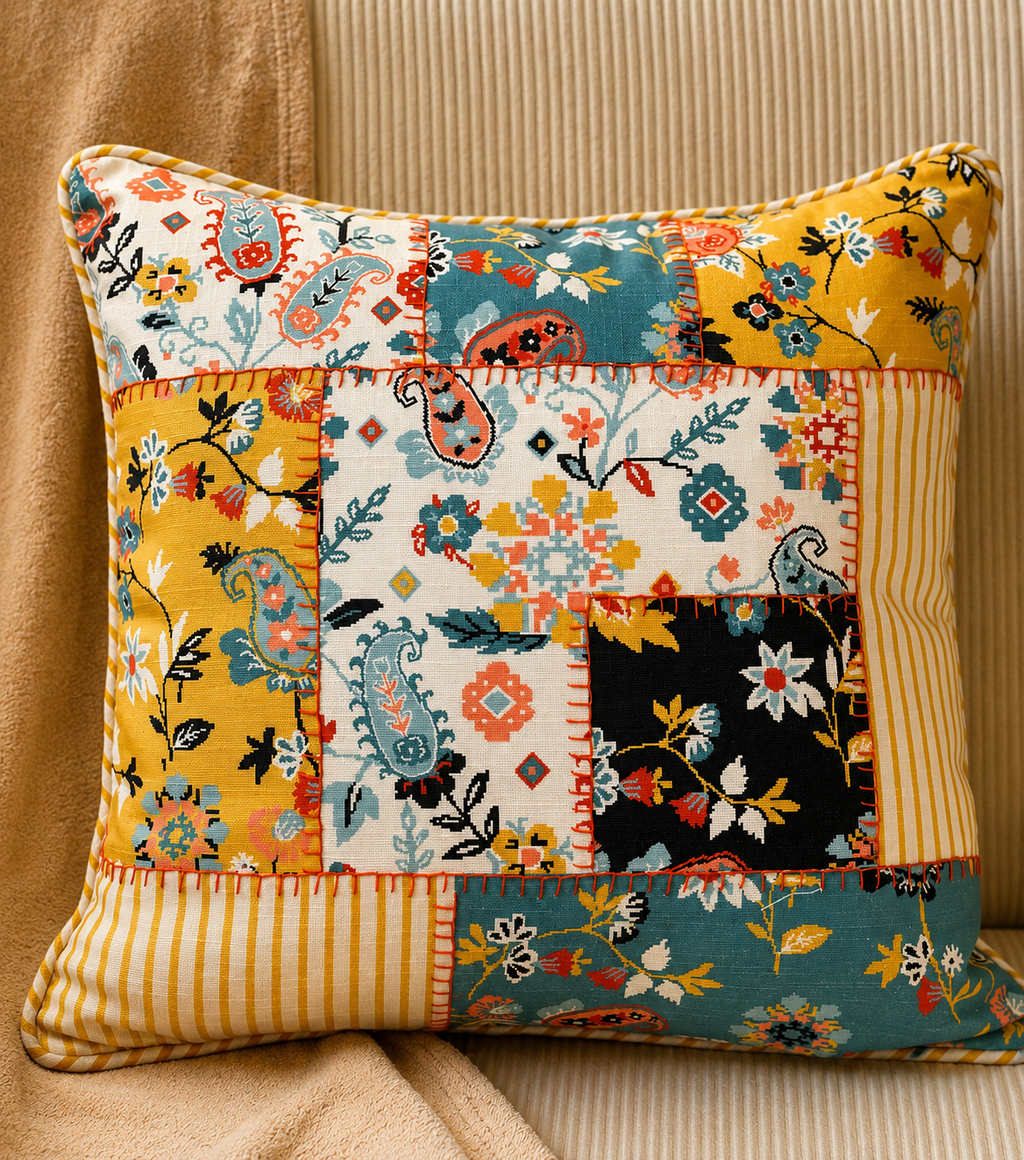 Multicoloured Patch work Cushion cover