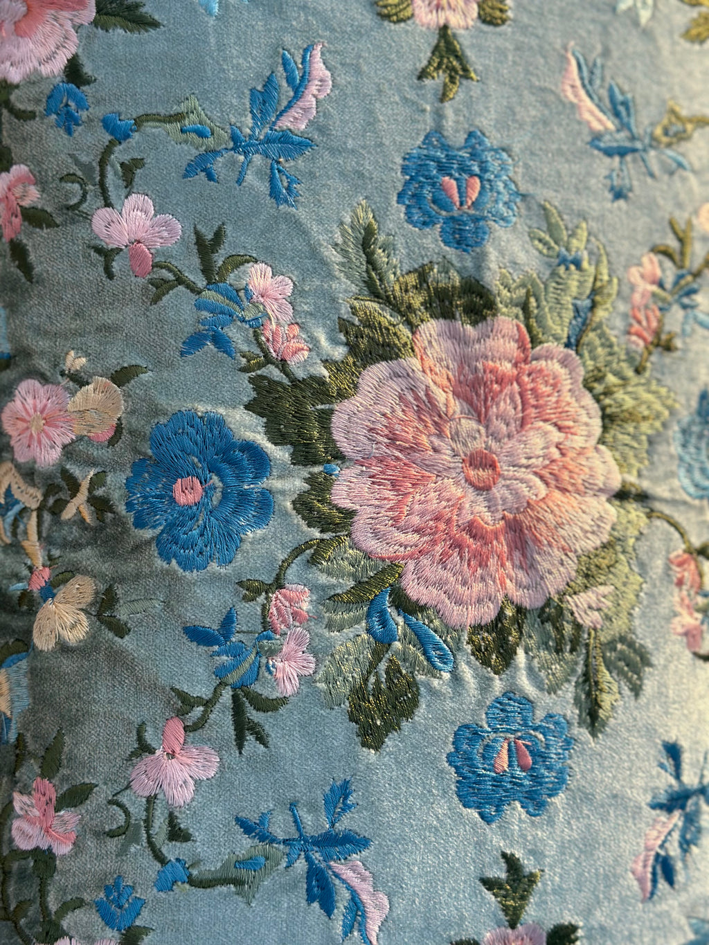 Luxury Embroidered Velvet Floral Cushion