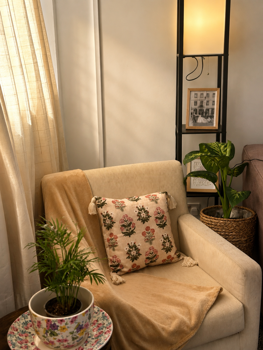 Floral  Block Print Pastel Cushion Cover