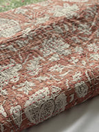 Kantha Stitch Pure Cotton Sofa or Bed throw King size Coral flower printed - Pastel