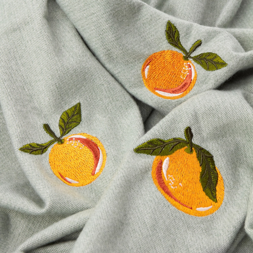 Lightweight Embroidered Throw Orange & Duck Egg