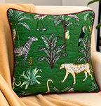 Emerald Green Qulited Jungle Safari Printed Cushion Covrer
