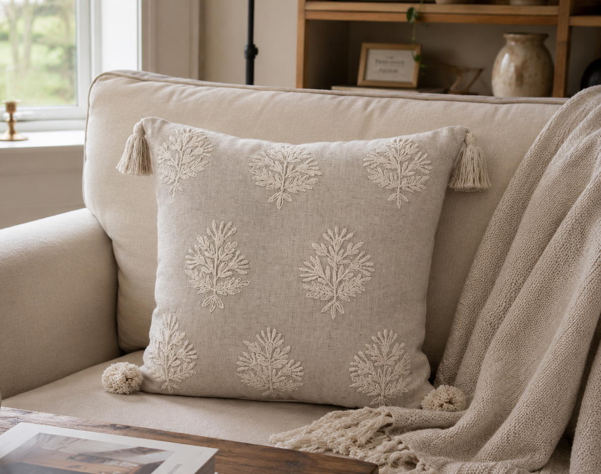 Ivory Bloom Tassels Cushion / Cover