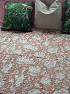Kantha Stitch Pure Cotton Sofa or Bed throw King size Coral flower printed - Pastel