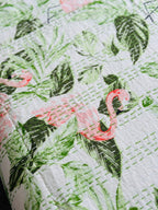 Kantha Stitched Pure Cotton Sofa or Bed Dohar - Flamingo Botanical Natural Print