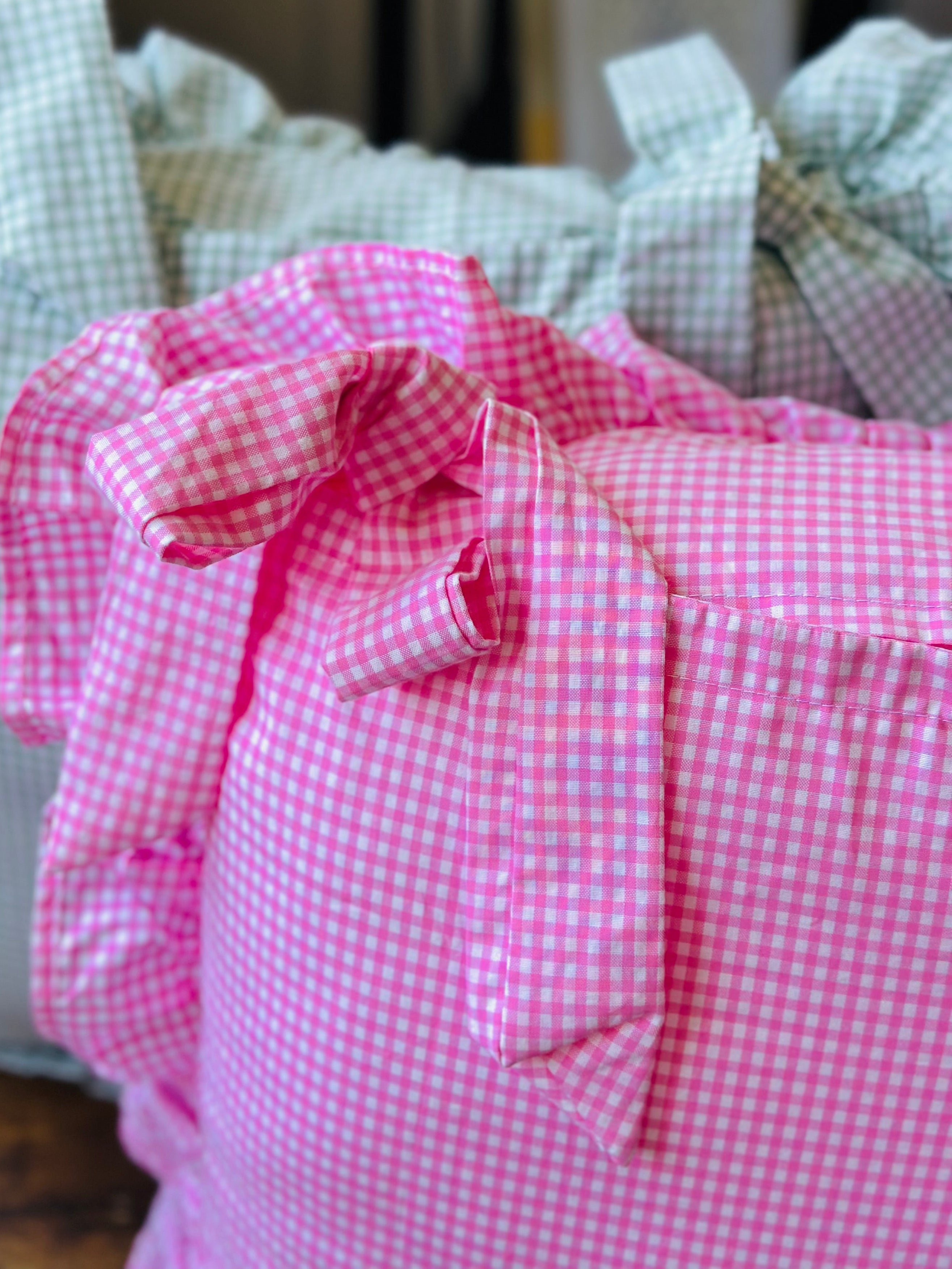 Pink Gingham Frilled Cushion