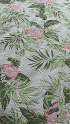 Kantha Stitched Pure Cotton Sofa or Bed Dohar - Flamingo Botanical Natural Print