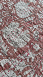 Kantha Stitch Pure Cotton Sofa or Bed throw King size Coral flower printed - Pastel