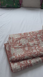 Kantha Stitch Pure Cotton Sofa or Bed throw King size Coral flower printed - Pastel